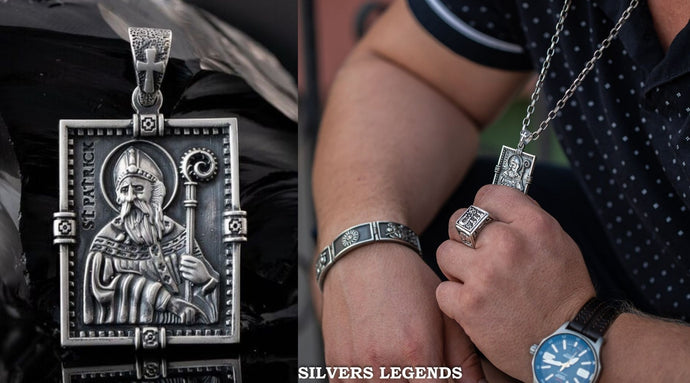 Unique St Patrick medal, “Apostle of Ireland” pendant sterling silver 925