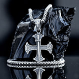 925 Silver Templar Cross Pendant Necklace with Sword Box ChainSterling Silver 925 Templar Cross Necklace with Finely Crafted Templar Sword Pendant and Silver Box Chain - Complete Religious Jewelry Piece.