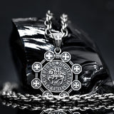 Detailed Templar pendant made of sterling silver 925, with all Templar crosses and a central depiction of Knights Templar soldiers on horseback with rope chain necklace, embodying medieval and religious symbolism.