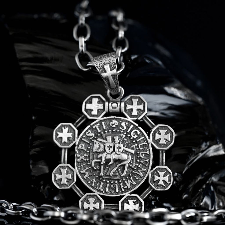 Knights Templar Pendant Sterling silver 925 With All Templars Crosses, “FELLOW-SOLDIERS OF CHRIST” Templar pendant, Templar cross pendant, Silver Men's Pendant, Necklace With Templars Crosses, Silver pendant mens Soldiers Of Christ, Handmade Templar Silver Pendant,with rope chain, 925 silver pendant mens