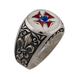 Sterling Silver 925 Masonic Knights Templar ring with red cross and blue stone, Templar cross ring is very fine Masonic Knights Templar catholic ring with red cross and blue stone, and it will suit with every men's style. Beutiful sterling silver 925 Freemason ring, ring represend the Templar seal. Religious Crusader vintage silver ring is perfect gift for him.  Christian jewelry is with original unique design with beautiful details.