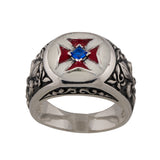 Sterling Silver 925 Masonic Knights Templar ring with red cross and blue stone, Templar cross ring is very fine Masonic Knights Templar catholic ring with red cross and blue stone, and it will suit with every men's style. Beutiful sterling silver 925 Freemason ring, ring represend the Templar seal. Religious Crusader vintage silver ring is perfect gift for him.  Christian jewelry is with original unique design with beautiful details.