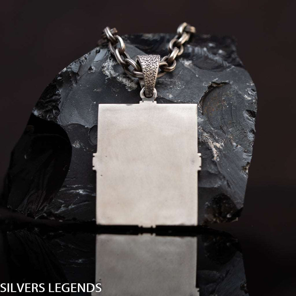 Saint Patrick “Apostle of Ireland” pendant, Shamrock mens medal symbolized St Patrick was a fifth-century Romano-British Christian missionary and bishop in Ireland. St Patrick tile medallion is Sterling silver 925 Irish orthogonal charm, symbol of faith. Known as the “Apostle of Ireland”, he is the primary patron saint of Ireland. Check out other best handcrafted sterling silver men's jewelry at silverslegends.com