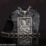 Saint Patrick “Apostle of Ireland” pendant, Shamrock mens medal symbolized St Patrick was a fifth-century Romano-British Christian missionary and bishop in Ireland. St Patrick tile medallion is Sterling silver 925 Irish orthogonal charm, symbol of faith. Known as the “Apostle of Ireland”, he is the primary patron saint of Ireland. Check out other best handcrafted sterling silver men's jewelry at silverslegends.com