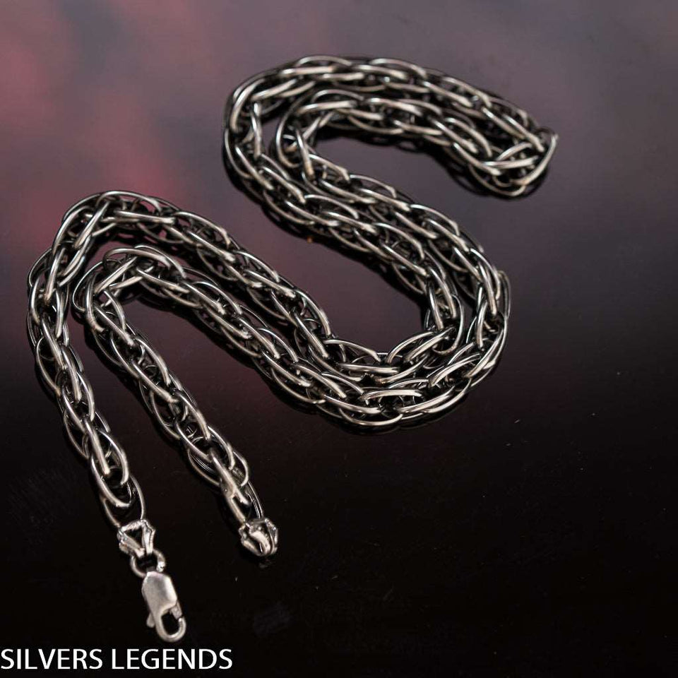 Chain rope silver dark, Rope chain silver oxidized, Ball chain silver, Sterling silver 925 polished rope chain for men, silver ball necklace for men, rope heavy chain necklace for men, oxidized ball chain silver. Handmade Cool silver jewel, heavy chain necklace for men will suit with every men's style. Perfect as a statement piece to wear alone or with a pendant. Rope chain dark, check out at silverslegends.com...