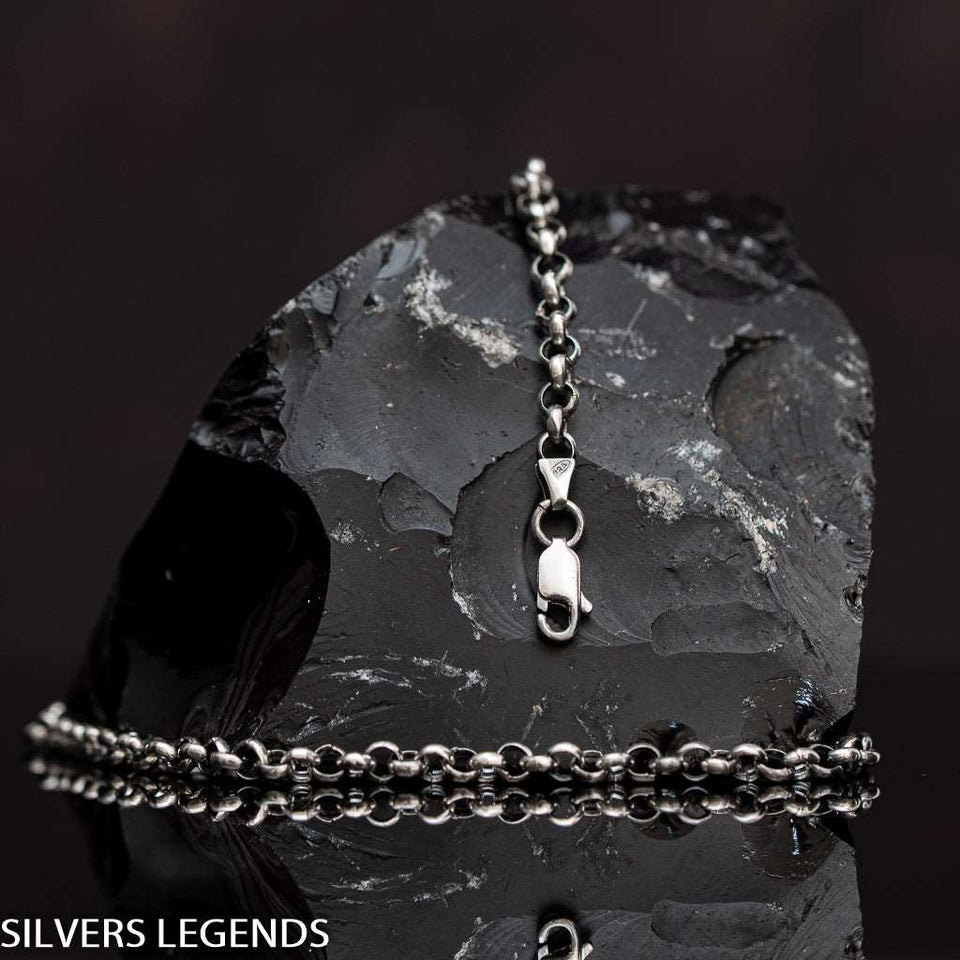Sterling silver 925 oxidized rolo chain for men, silver ball necklace for men, rollo heavy chain necklace for men, oxidized ball chain silver. Handmade Cool silver jewel, heavy chain necklace for men, mens silver necklace for pendant - Silvers Legends