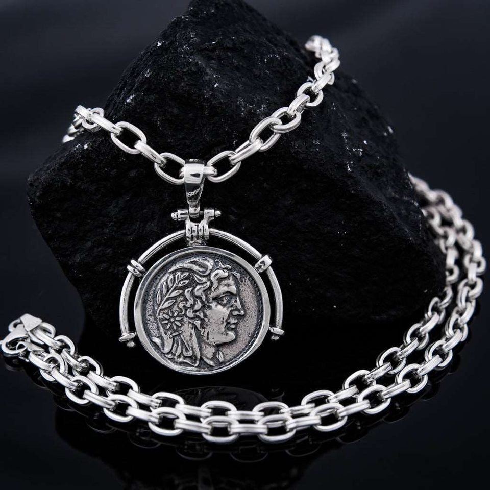 Sterling Silver Coin Pendant Necklace Alexander The Great, Handmade Vintage Locket With Or Without Silver Chain Necklace Alexander the Great Pendant, Mens Gift, Greek Coin pendant, Ancient Greek History Chain Necklace, Silver Greek Mythology Pendant, Silver 925 Coin Pendant, Necklace Alexander The Great, Mythology Pendant, Gift For Him is with unique design beautiful details and amazing art work, stamped 925. Weight: 8.78 grams