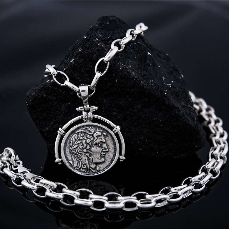 Sterling Silver Coin Pendant Necklace Alexander The Great, Handmade Vintage Locket With Or Without Silver Chain Necklace Alexander the Great Pendant, Mens Gift, Greek Coin pendant, Ancient Greek History Chain Necklace, Silver Greek Mythology Pendant, Silver 925 Coin Pendant, Necklace Alexander The Great, Mythology Pendant, Gift For Him is with unique design beautiful details and amazing art work, stamped 925. Weight: 8.78 grams