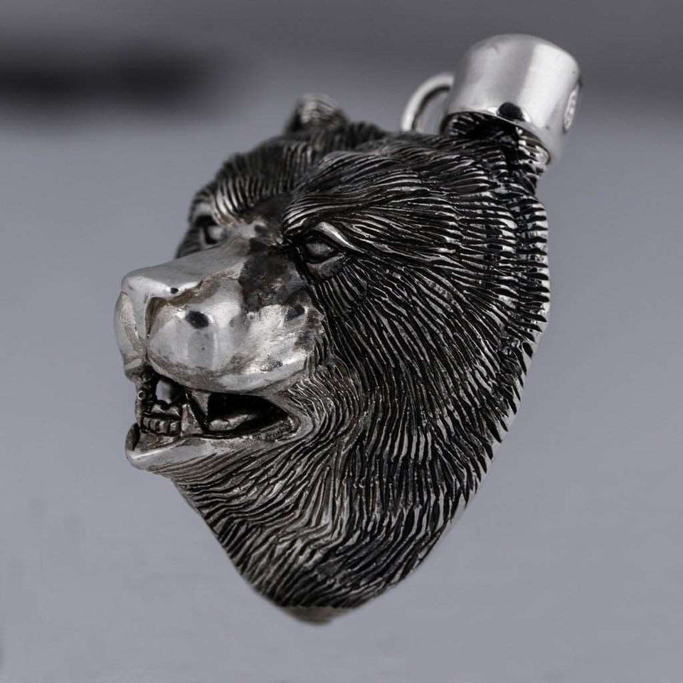 Sterling silver 925 viking Bear head unique pendant is handmade animal jewelry and you can have it with silver chain necklace. Bear men's locket is a symbol and amulet for strength, courage, tenacity and wisdom. This silver bear medallion is big and very heavy and it’s perfect gift for him, it will suit with every men's style. Check out 3d bear head pendant and other handcrafting sterling silver men's jewelry at silverslegends.com