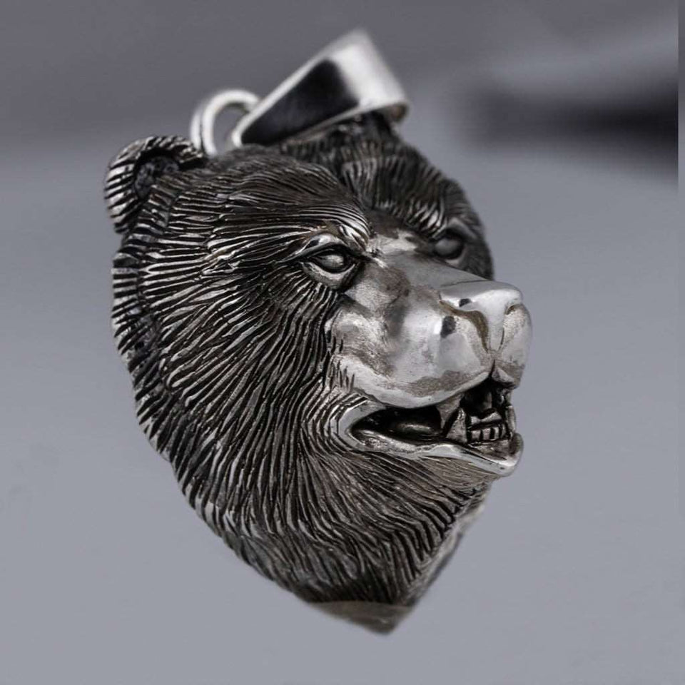 Sterling silver 925 viking Bear head unique pendant is handmade animal jewelry and you can have it with silver chain necklace. Bear men's locket is a symbol and amulet for strength, courage, tenacity and wisdom. This silver bear medallion is big and very heavy and it’s perfect gift for him, it will suit with every men's style. Check out 3d bear head pendant and other handcrafting sterling silver men's jewelry at silverslegends.com