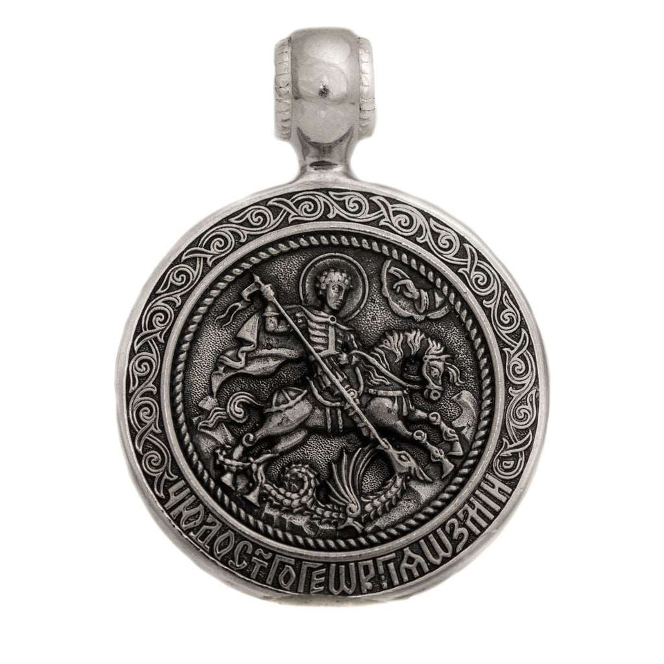 Sterling silver 925 men’s pendant “St. George and the Serpent” is vintage handmade religious amulet and simbol of the protection. You can have this perfect Christian jewel with silver anchor chain necklace. The medallion symbolized Saint George and the dragon - The triumph of good over evil, through courage. Saint George pendant is a perfect gift for men and it will fit with every men's style. Check out other handcrafting jewelry at silverslegends.com…