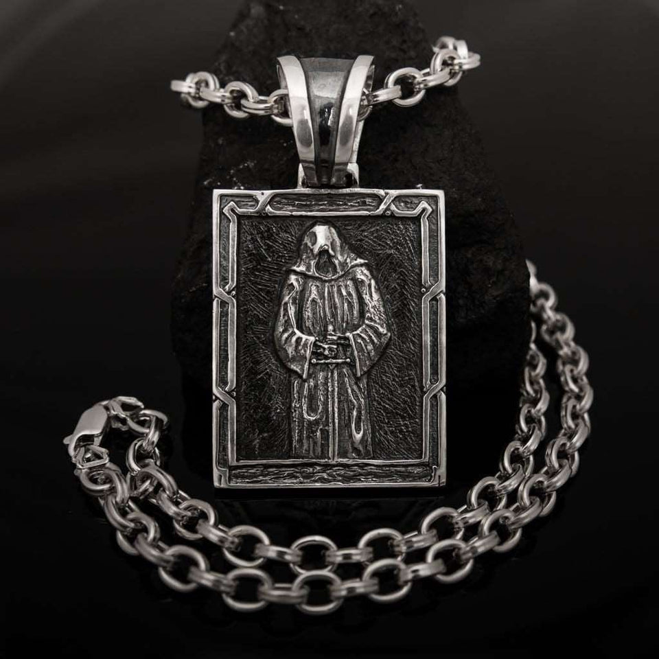 Sterling Silver Memento Mori Pendant Necklace, Sterling Silver Memento Mori Pendant, Gothic Skull Silver Locket, Masonic Skeleton Punk Tile Pendant, Memento Mori Masonic Jewelry, Gift For Him, Minimalist Pendant Necklace, Skull Punk Jewelry, Skeleton Silver Pendant, Men's Tile Pendant