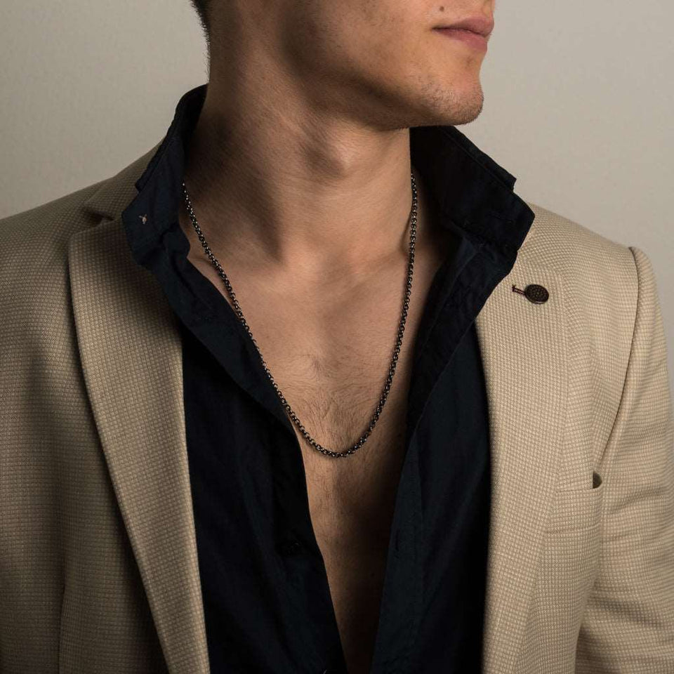 Sterling silver 925 oxidized rolo chain for men, silver ball necklace for men, rollo heavy chain necklace for men, oxidized ball chain silver. Handmade Cool silver jewel, heavy chain necklace for men will suit with every men's style. Perfect as a statement piece to wear alone or with a pendant. Check out at silverslegends.com...