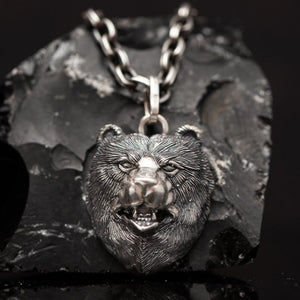 Bear head pendant silver, Sterling silver 925 viking Bear head unique pendant is handmade animal jewelry and you can have it with silver chain necklace. Bear men's locket is a symbol and amulet for strength, courage, tenacity and wisdom. This silver bear medallion is big and very heavy and it’s perfect gift for him, it will suit with every men's style. Check out 3d bear head pendant and other handcrafting sterling silver men's jewelry at silverslegends.com