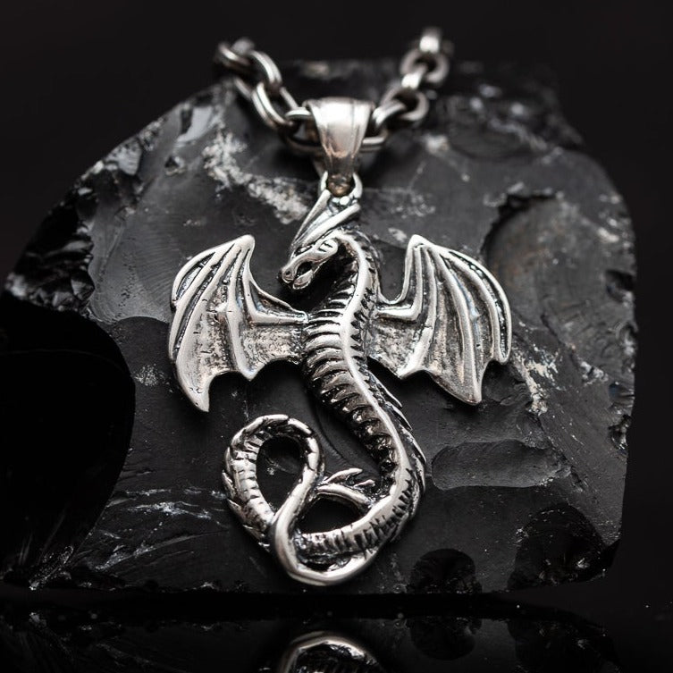 Winged Dragon pendant, sterling silver 925 pendant for men. Cool mens silver pendant, Dragon Men’s Pendant is handmade jewel with unique design. Powerful protection dragon amulet, male locket silver. Jewelry with Dragon is perfect gift for him.