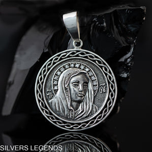 Ave Maria Charm, "Saint Mary Mother of Jesus" is sterling silver 925 handmade pendant necklace for men, Ave Maria Charm, Mother of Jesus pendant silver is perfect gift for him, Saint Mary pendant, Madonna charm pendant symbolize Blessed Virgin Maria the Mother of God - Silvers Legends