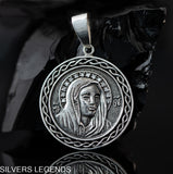 Ave Maria Charm, "Saint Mary Mother of Jesus" is sterling silver 925 handmade pendant necklace for men, Ave Maria Charm, Mother of Jesus pendant silver is perfect gift for him, Saint Mary pendant, Madonna charm pendant symbolize Blessed Virgin Maria the Mother of God - Silvers Legends
