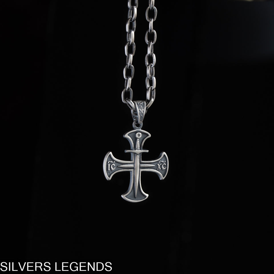 Sterling Silver Oxidized Men's Cross Pendant Knights Templar, Templar Sword silver, Crusader pendant silver, Templar sword pendant, gift for him