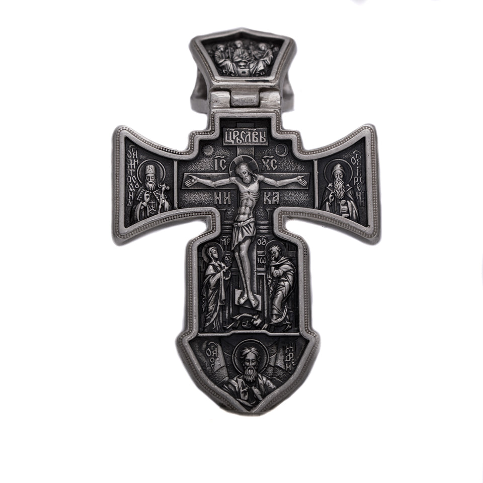 Silver Men’s Cross "Crucifixion and Guardian Angel-Michael the Archangel" is handmade, double sided cross pendant for men, from one side is Lord Jesus Christ- Crucifixion, from the other is Arhangel Michael - Guardian Angel. The lewel is with shape of sword and it’s men's solid silver pendant, you can have it with silver chain necklace. This Christian silver jewel is with beautiful details and amazing artwork. Check out other best handcrafted sterling silver men's jewelry at silverslegends.com