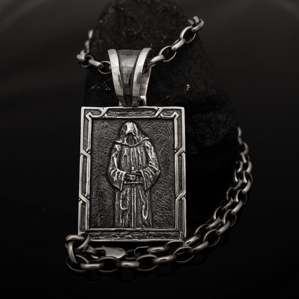 Sterling Silver Memento Mori Pendant Necklace, Sterling Silver Memento Mori Pendant, Gothic Skull Silver Locket, Masonic Skeleton Punk Tile Pendant, Memento Mori Masonic Jewelry, Gift For Him, Minimalist Pendant Necklace, Skull Punk Jewelry, Skeleton Silver Pendant, Men's Tile Pendant