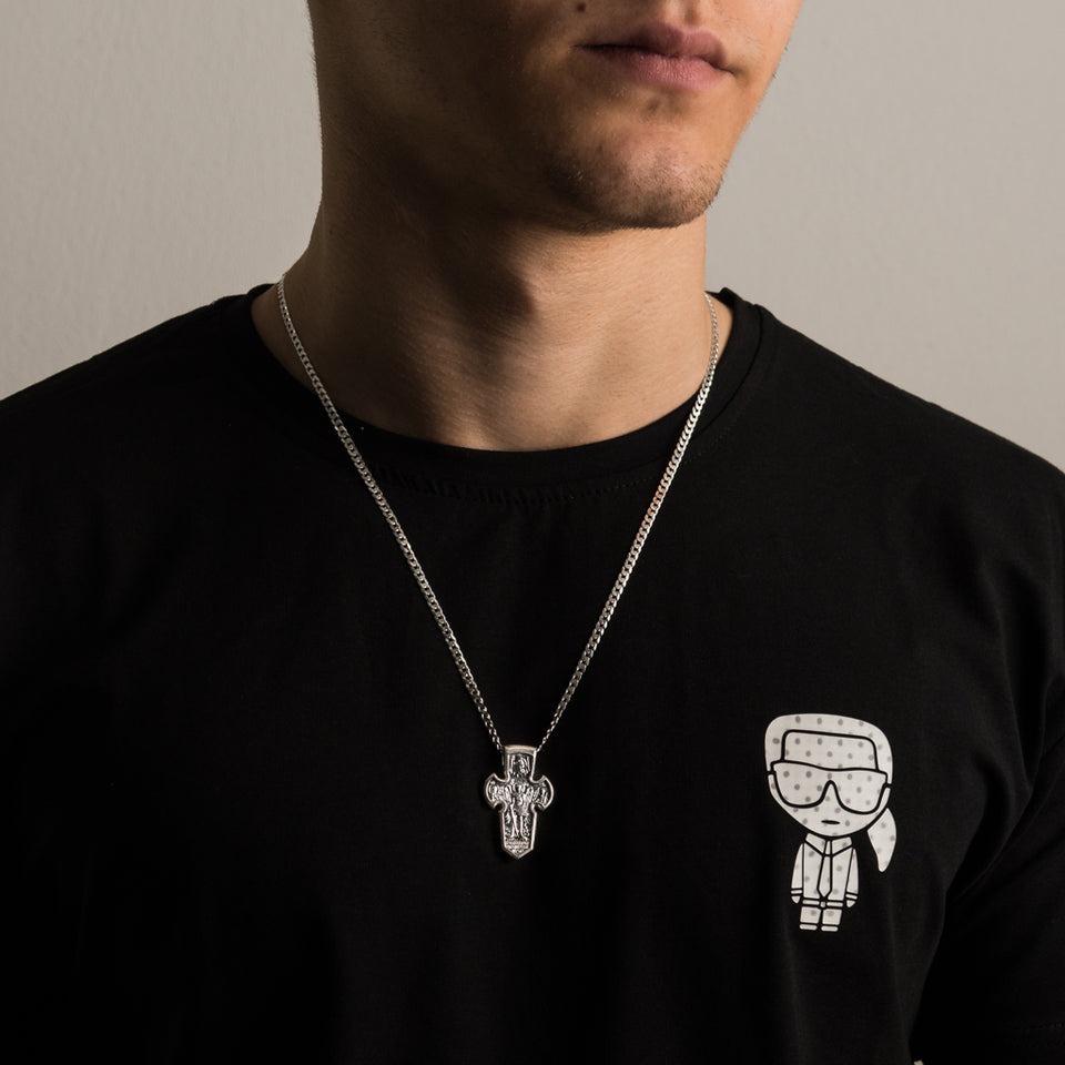 Sterling silver 925 Archangel Michael men’s pendant with or without silver chain necklace, Religious Locket Archangel Guardian is perfect gift for him. Silver Men’s Cross "Archangel Michael and Crucifixion" is handmade religious archangel jewelry and it’s double-sided, with original unique design and amazing art work. This Vintage Pendant is with technique-filled miniature relief. Check ot other men's jewelry at silverslegends.com