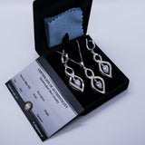 Charm sterling silver 925 jewelry set of stylish dangling and curved pendant, dainty chain necklace and earrings, made with shining zircon stylish design. Elegant silver jewelry female set, made with shining zircon, perfect choice as a fancy gift to your girlfriend, wife, mom, or female friends at Easter, anniversary, engagement, party, meeting, dating, wedding or usual wear. Hypoallergenic sterling silver necklace set, allergy-free. Check out other elegant jewelry for women at silverslegends.com...