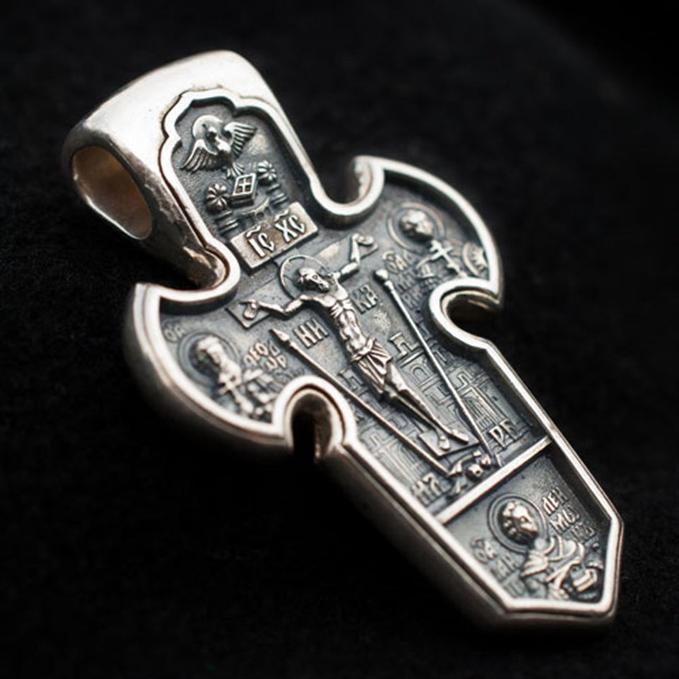 Sterling silver 925 Archangel Michael men’s pendant with or without silver chain necklace, Religious Locket Archangel Guardian is perfect gift for him. Silver Men’s Cross "Archangel Michael and Crucifixion" is handmade religious archangel jewelry and it’s double-sided, with original unique design and amazing art work. This Vintage Pendant is with technique-filled miniature relief. Check ot other men's jewelry at silverslegends.com