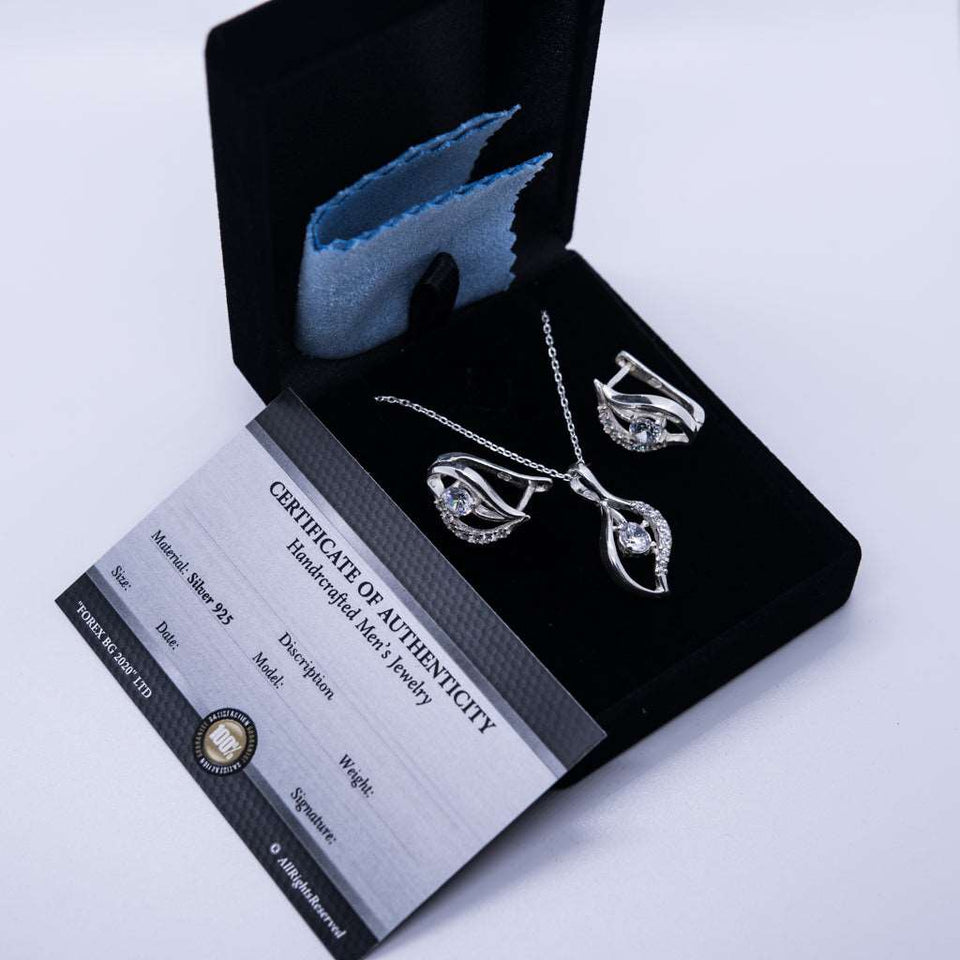 Charm sterling silver 925 jewelry set of dainty pendant necklace and fine earrings - Charm silver jewelry female set, made with shining zircon, perfect choice as a fancy gift to your girlfriend, wife, mom, or female friends at Easter, anniversary, engagement, party, meeting, dating, wedding or usual wear. Hypoallergenic sterling silver necklace set, allergy-free. Check out other elegant jewelry for women at silverslegends.com...
