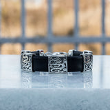 Sterling Silver 925 cuff bracelet Dragon with black calf leather, Handmade Minimalist leather jewelry with dragons, Silver And Leather Minimalist Cuff Bracelet for men "Dragon", leather jewelry with unique design, cleaned details and amazing artwork, top quality,  ckeck out other best handcrafted Sterling silver Men's Jewelry at silverslegends.com