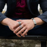 Silver and leather cuff bracelet with ornaments, Handmade sterling silver 925 cuff bracelet for men with black calf leather and ornaments is perfect gift for men. Cool men's silver and leather cuff bangle. Black calf leather minimalist wristlet with silver is a perfect gift for him.