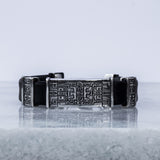 Silver and leather cuff bracelet with ornaments, Handmade sterling silver 925 cuff bracelet for men with black calf leather and ornaments is perfect gift for men. Cool men's silver and leather cuff bangle. Black calf leather minimalist wristlet with silver is a perfect gift for him.