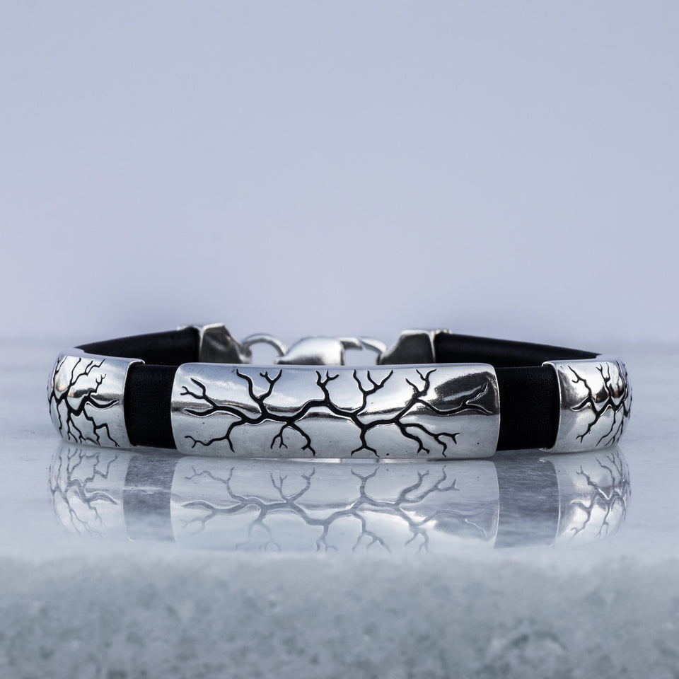 Silver Leather Bracelet Flash  Handmade