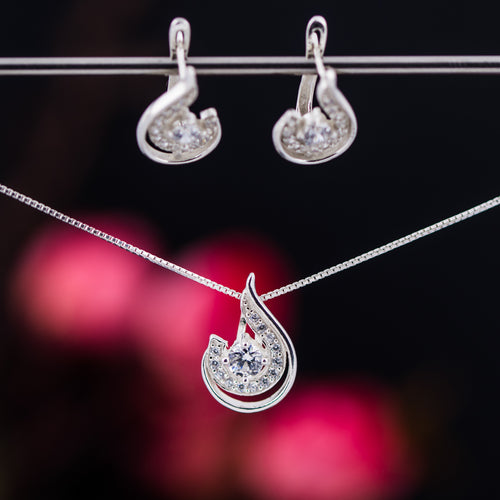 Charm Sterling silver 925 Jewelry set of pendant, necklace and earrings