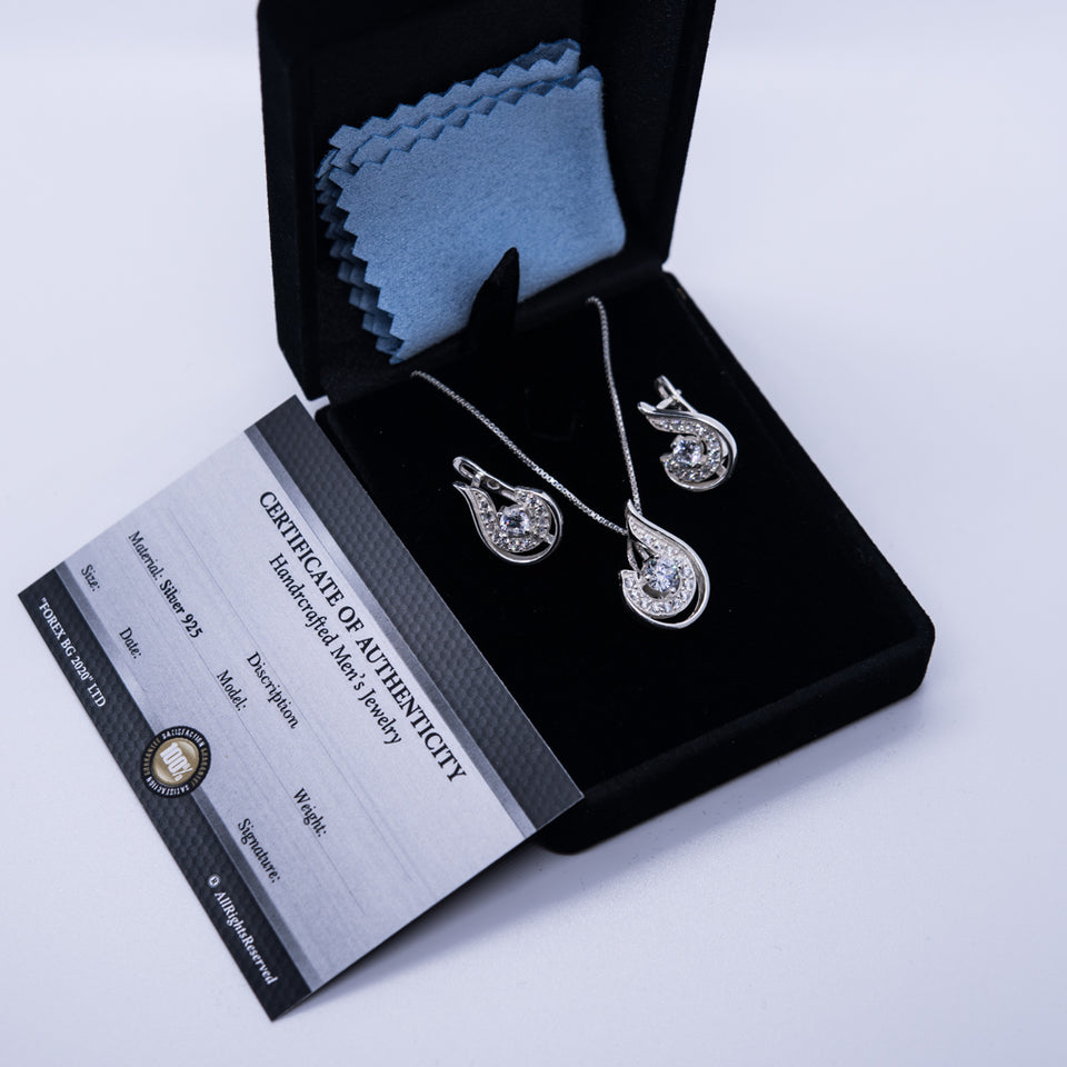 Charm Sterling silver 925 Jewelry set of pendant, necklace and earrings"Teardrop"- Elegant silver jewelry female set, made with shining zircon, perfect choice as a fancy gift to your girlfriend, wife, mom, or female friends at Easter, anniversary, engagement, party, meeting, dating, wedding or usual wear. Hypoallergenic sterling silver necklace set, allergy-free. Check out other elegant jewelry for women at silverslegends.com...