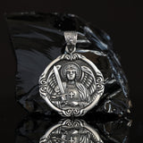 Silver Pendant Archangel Michael, Large miraculous medal, Sterling silver 925 Catholic charm, Protection necklace Handcrafted, perfect first fathers day gift, Trendy pendant Michael the Archangel, large pendant for men, solid fashion mens necklace
