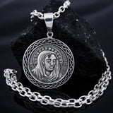 "Saint Mary Mother of Jesus"  is sterling silver 925 handmade pendant necklace for men. Ave Maria Charm is with original unique design. Mother of Jesus pendant silver is perfect gift for him. Saint Mary pendant is rare piece of jewel with top quality. Silver Holy Maria pendant will suit with every men’s style. Madonna charm pendant symbolize Blessed Virgin Maria the Mother of God.