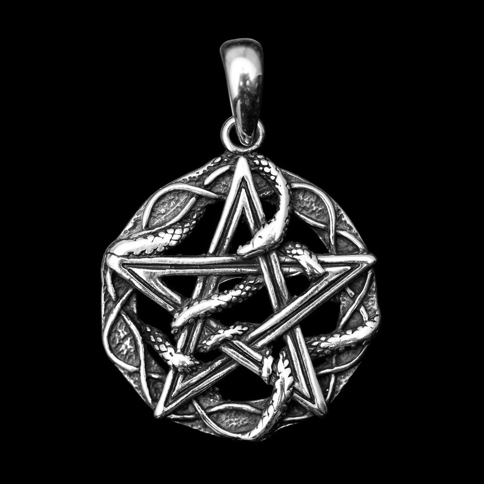 Sterling silver 925 men’s pendant "Pentagram with intertwined snake" is handmade snake medallion and amulet of protection and you can have it with or without silver chain necklace. Silver punk locket for men is an awesome gift for him, and it suit with every men’s style. Check out at silverslegends.com