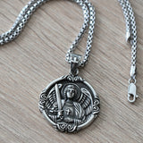 Silver Pendant necklace Archangel Michael, Large miraculous medal Angel with box chain, Sterling silver 925 Catholic charm, Protection necklace Handcrafted, perfect first fathers day gift, Michael the Archangel medal, large and solid fashion mens necklace