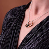 Sterling Silver Dianty Double Ring Pendant Necklace Mixed Metal  Gift For Her