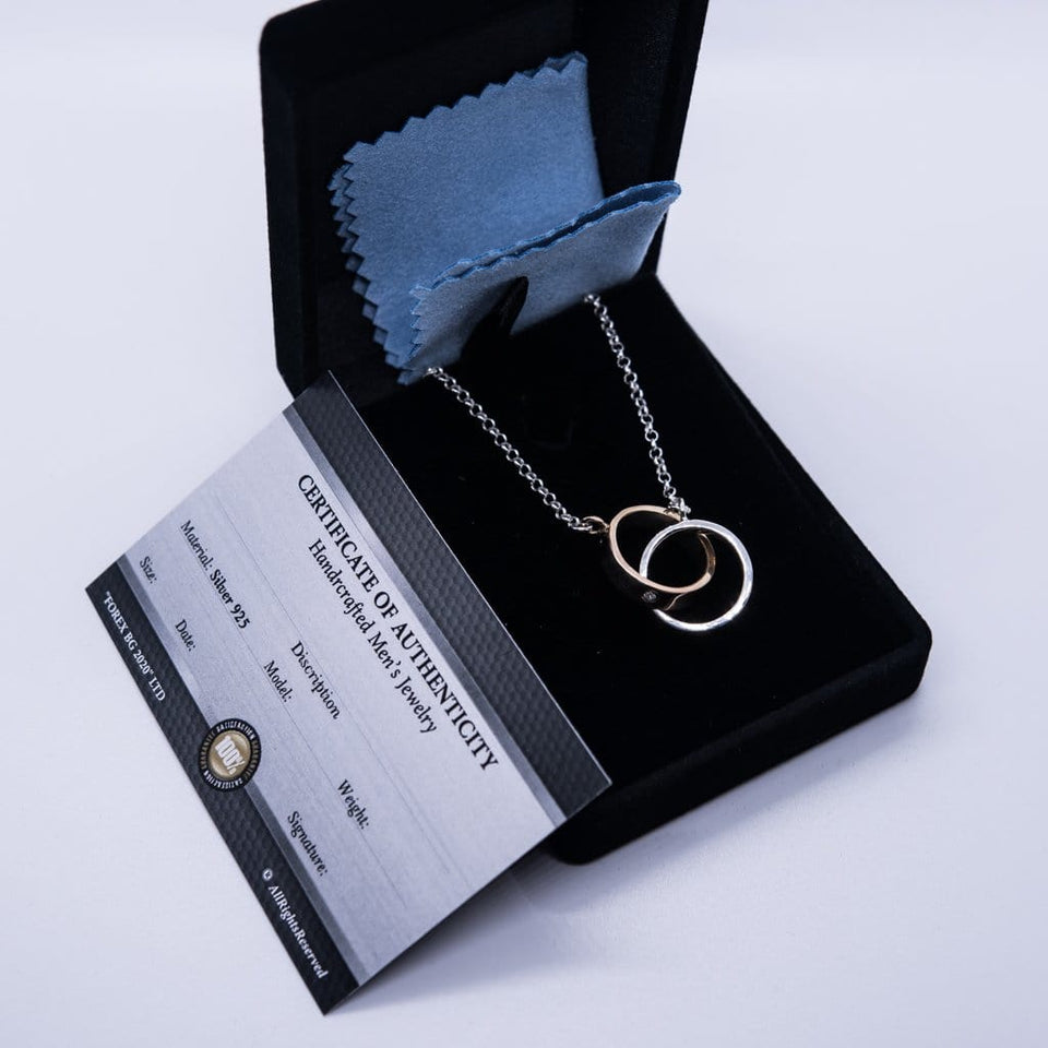 Sterling Silver Dianty Double Ring Pendant Necklace Mixed Metal  Gift For Her