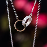 Sterling Silver Dianty Double Ring Pendant Necklace Mixed Metal  Gift For Her