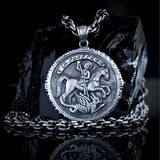 Sterling silver 925 men's pendant Saint George and the Serpent with a prayer is handmade religious jewelry and you can have it with silver rope chain necklace. Silver medallion St. George slaying the dragon is an amulet and a symbol of protection and it will suit with every men's style, St George locket is a perfect gift for him.