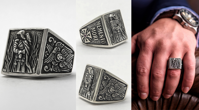 Memento Mori Knignts Templar Masonic Silver ring