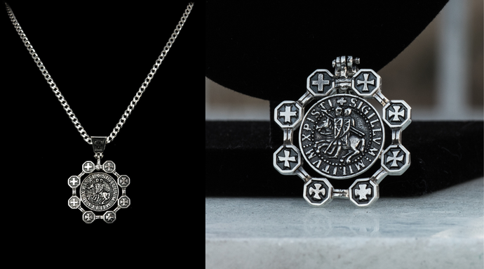 Templar Silver pendant, Silver Necklace With Templars Crosses