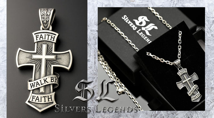 Walk by Faith Sterling Silver Cross Pendant for Men – Symbol of Strength & Faith