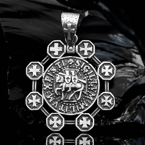 Sterling silver 925 Knights Templar Pendant With All Templars Crosses, “FELLOW-SOLDIERS OF CHRIST” Templar pendant, Templar cross pendant, Silver Men's Pendant, Necklace With Templars Crosses, Pendant Soldiers Of Christ, Handmade Templar Silver Pendant, 925 silver pendant mens Sterling Silver Crusader Pendant.