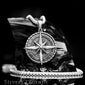 Men’s silver compass necklace set featuring 925 sterling compass pendant and polished box chain in 55 or 60 cm, nautical jewelry gift set with symbolic North Star design, perfect for travelers and wander