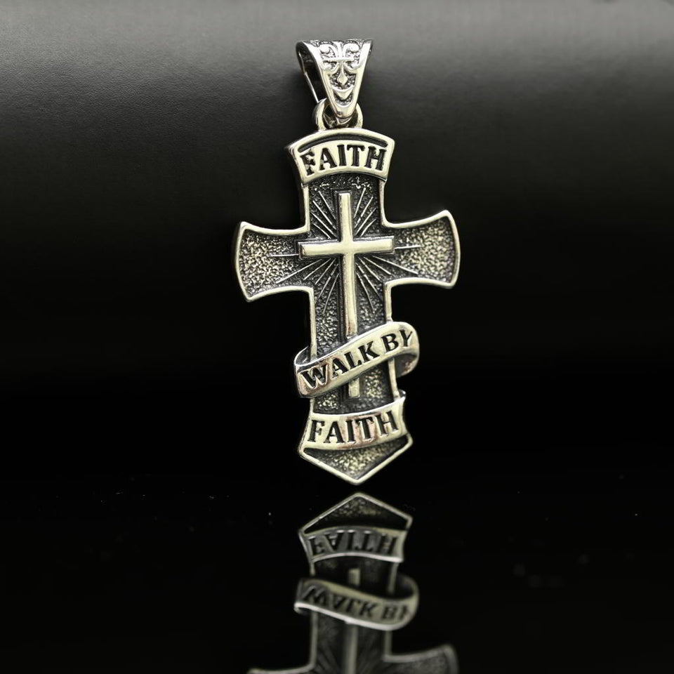 Handmade oxidized silver cross for men, symbolic religious jewelry