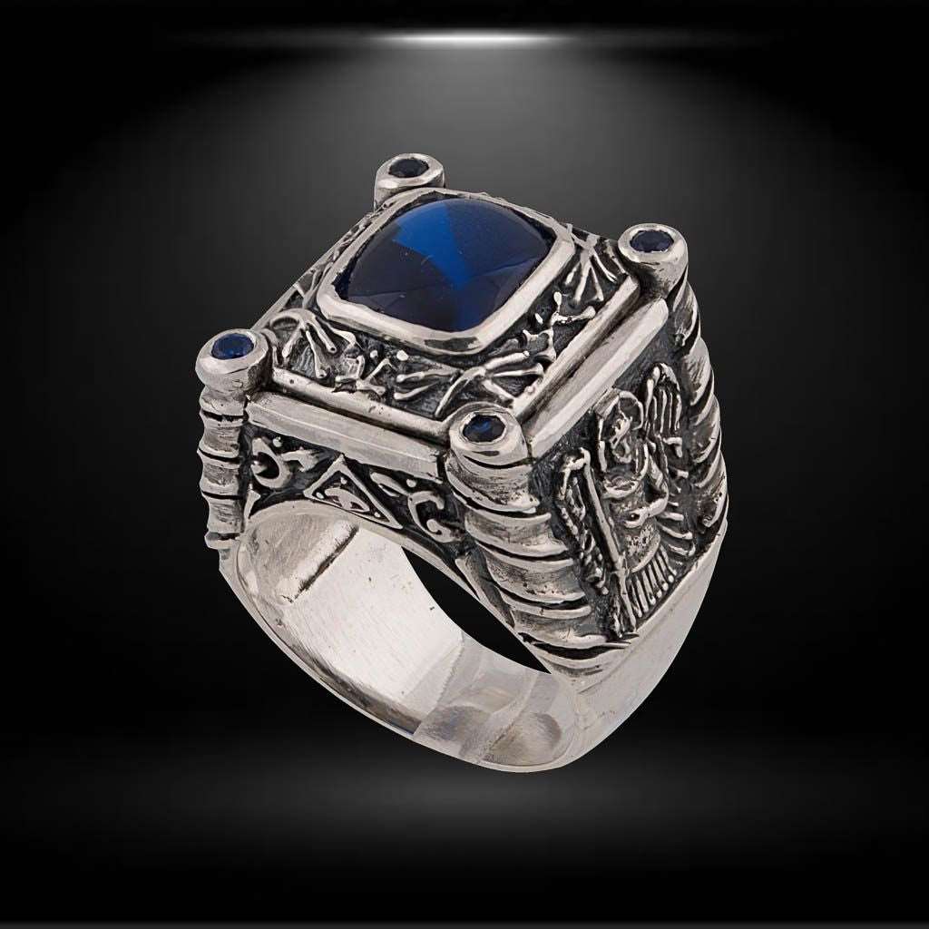 Archangel ring is made of sterling silver 925 with Archangel Michael and Archangel Gabriel, handmade men's ring with blue stones, original unique design, beautiful details and amazing art work. Solid Archangel Michael ring will fit with every men’s style. Gorgeous vintage Archangel Gabriel ring is perfect gift for him. Check out other handcrafted jewelry at silverslegends.com…