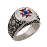 Sterling Silver 925 Masonic Knights Templar ring with red cross and blue stone, Templar cross ring is very fine Masonic Knights Templar catholic ring with red cross and blue stone, and it will suit with every men's style. Beutiful sterling silver 925 Freemason ring, ring represend the Templar seal. Religious Crusader vintage silver ring is perfect gift for him.  Christian jewelry is with original unique design with beautiful details.